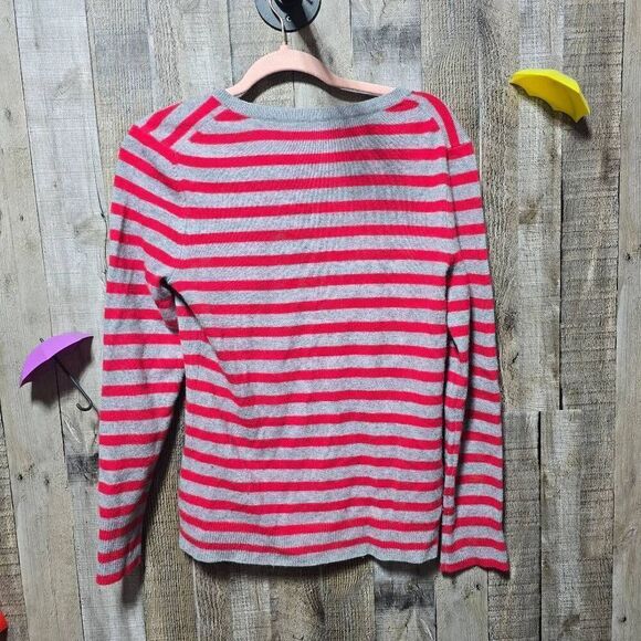 Alex Marie Red and Grey Stripe Cashmere Sweater - Picture 2 of 4